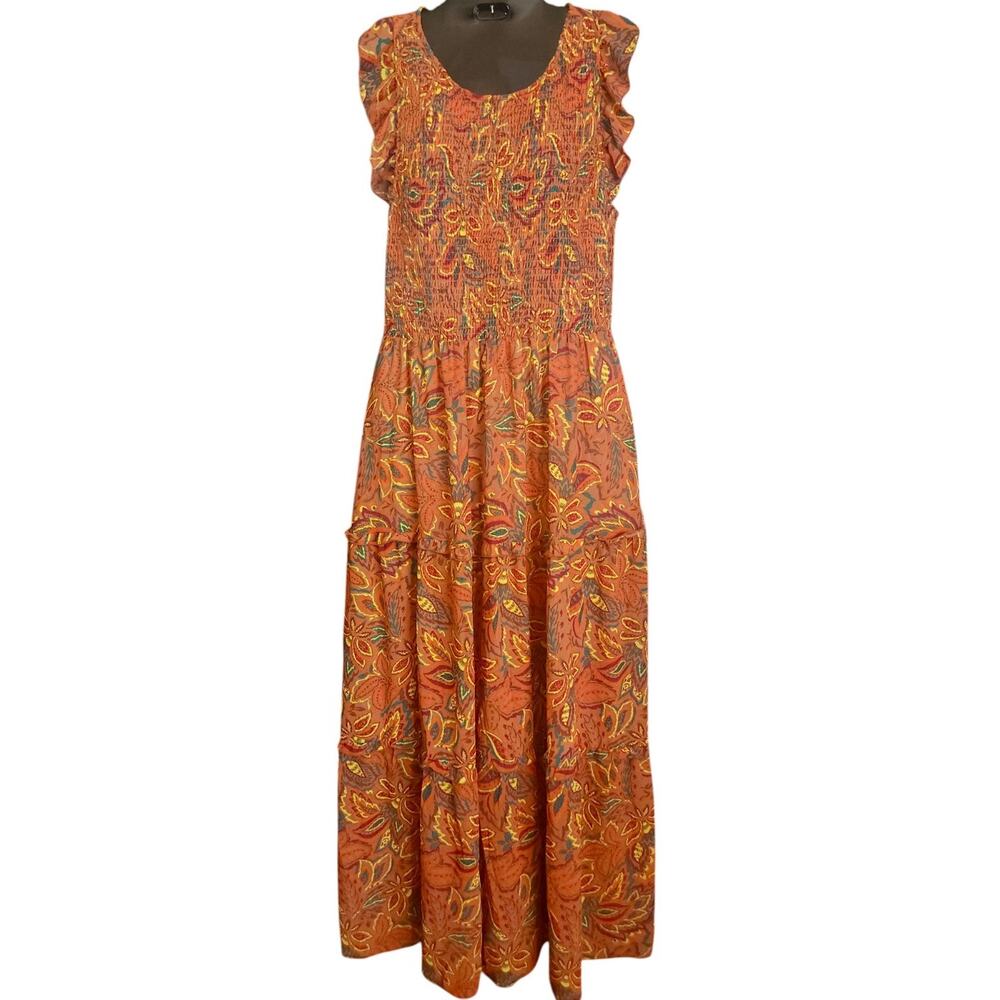 MEllODAY Orange Paisley Sleeveless Dress With Pockets